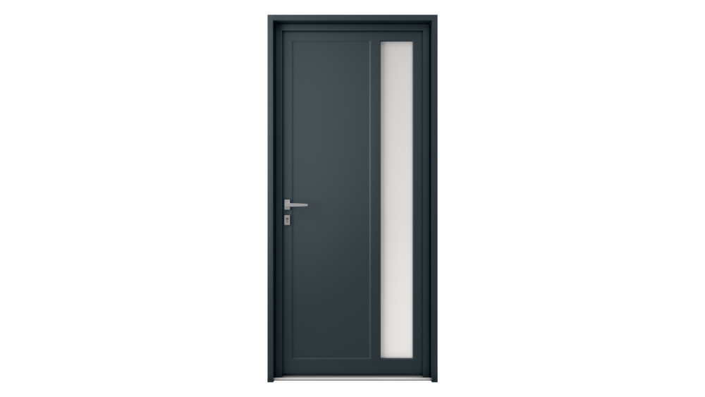Porte d'entrée aluminium CORAIL Porte d'entrée grise avec partie vitrée à droite